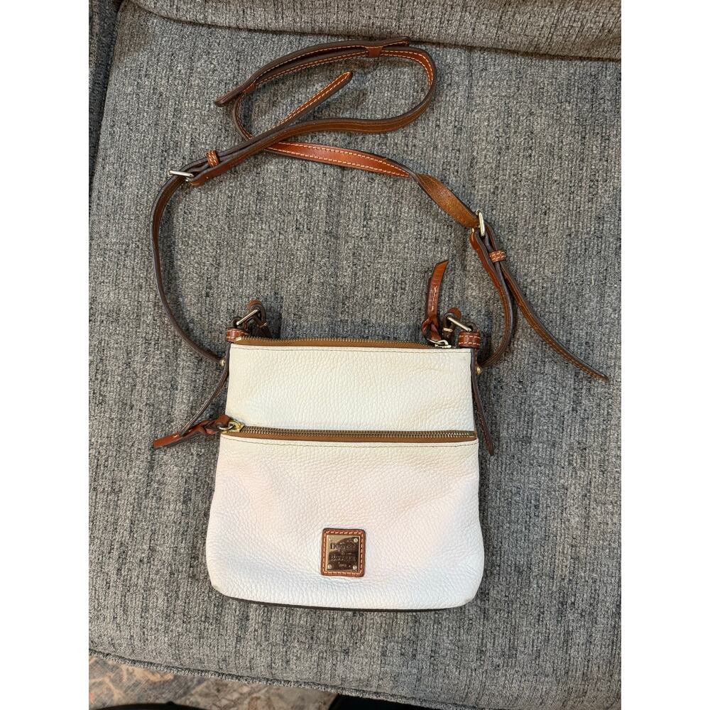 Dooney & Bourke White Pebble Leather Crossbody Bag – Brown Leather Trim